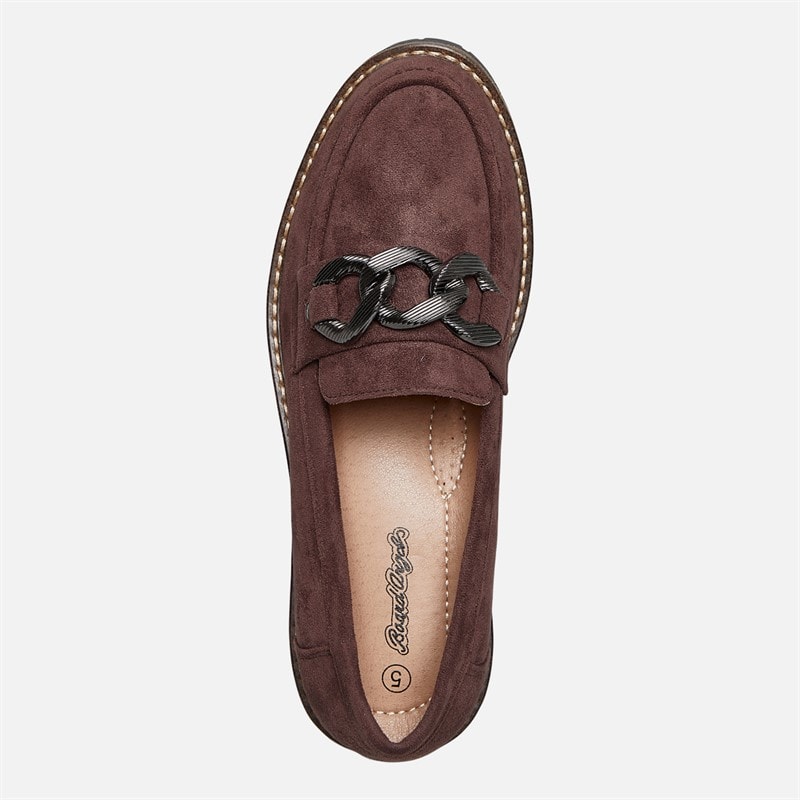 Board Angels Womens Adeline Chunky Chain Loafers Chocolate Micro Suede - Image 4