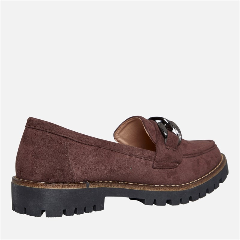 Board Angels Womens Adeline Chunky Chain Loafers Chocolate Micro Suede - Image 5