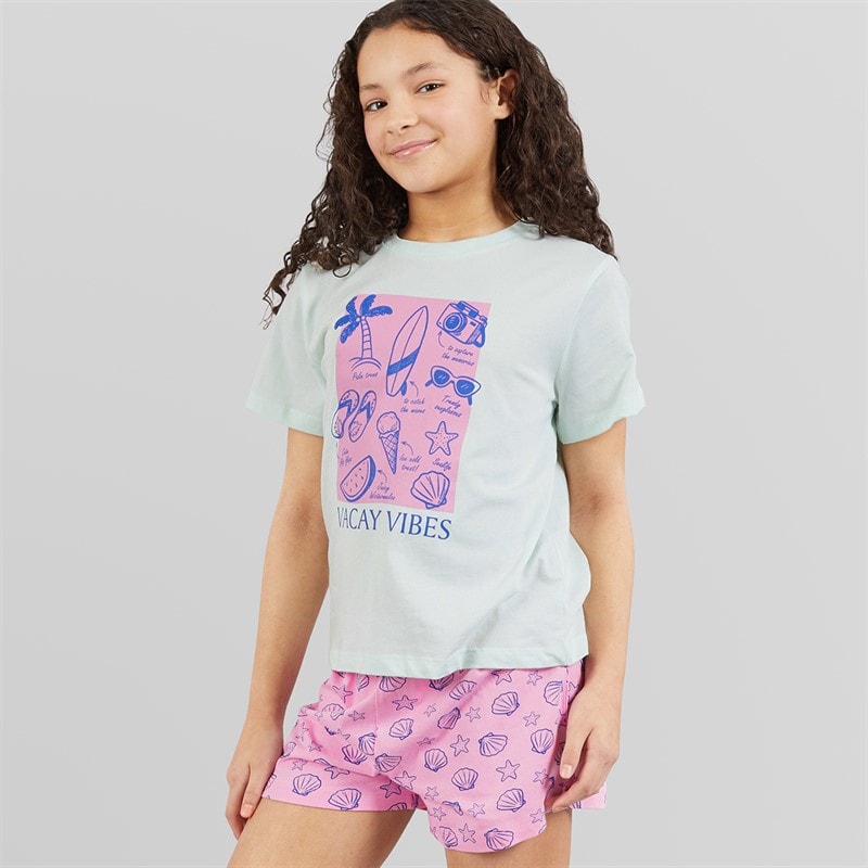 Board Angels Girls T-Shirt And Shorts Pyjama Set Multi - Image 3