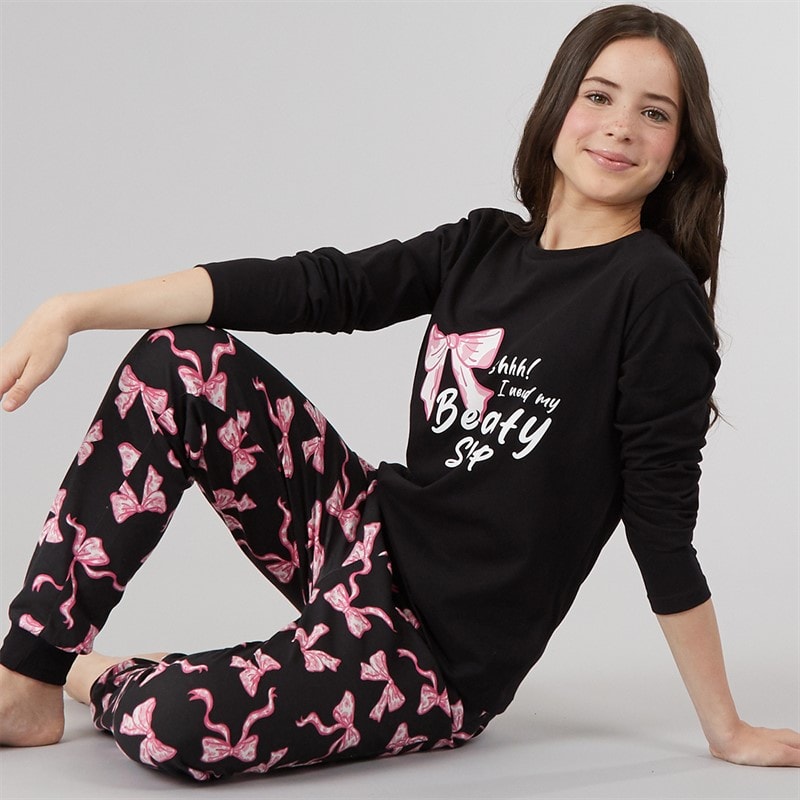 Board Angels Girls T-Shirt And Trousers PJ Set Black