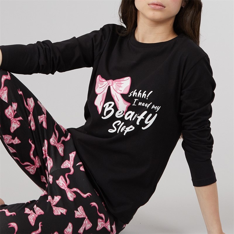 Board Angels Girls T-Shirt And Trousers PJ Set Black - Image 3