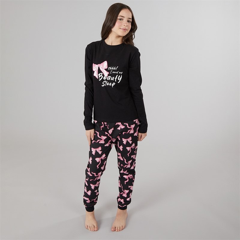 Board Angels Girls T-Shirt And Trousers PJ Set Black - Image 4