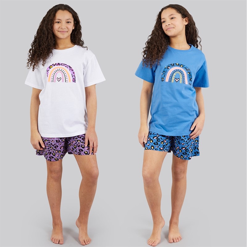 Board Angels Girls Two Pack T-Shirts And Shorts PJ Sets Blue/White - Image 4