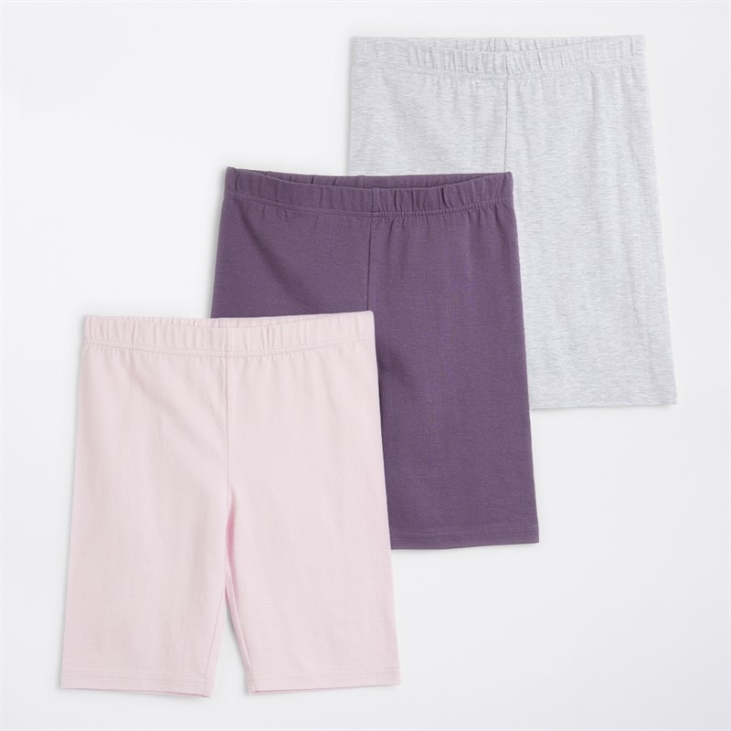 Board Angels Girls Three Pack Cycle Shorts Pink/Purple/Light Grey Pink / Purple / Light Grey - Image 1