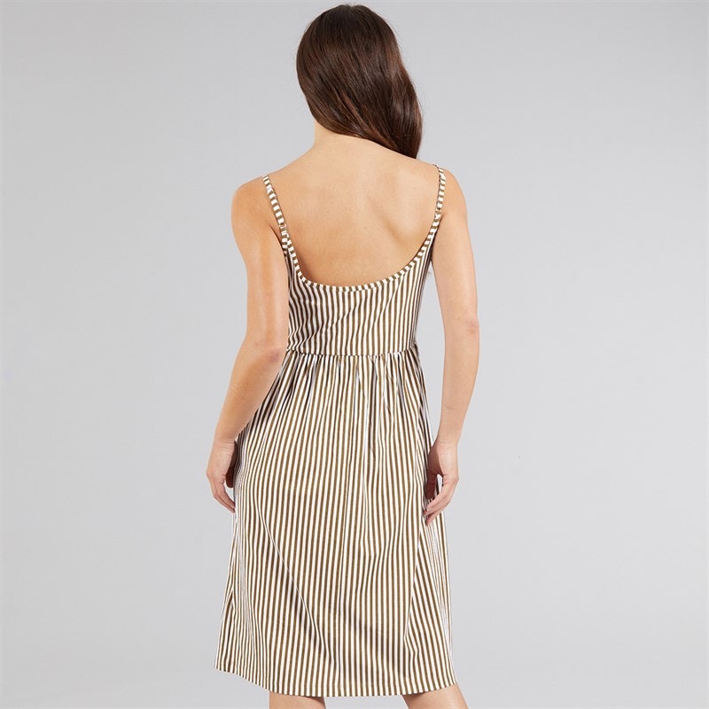 Board Angels Womens Strappy Midi Striped Dress Khaki/Winter White - Image 2