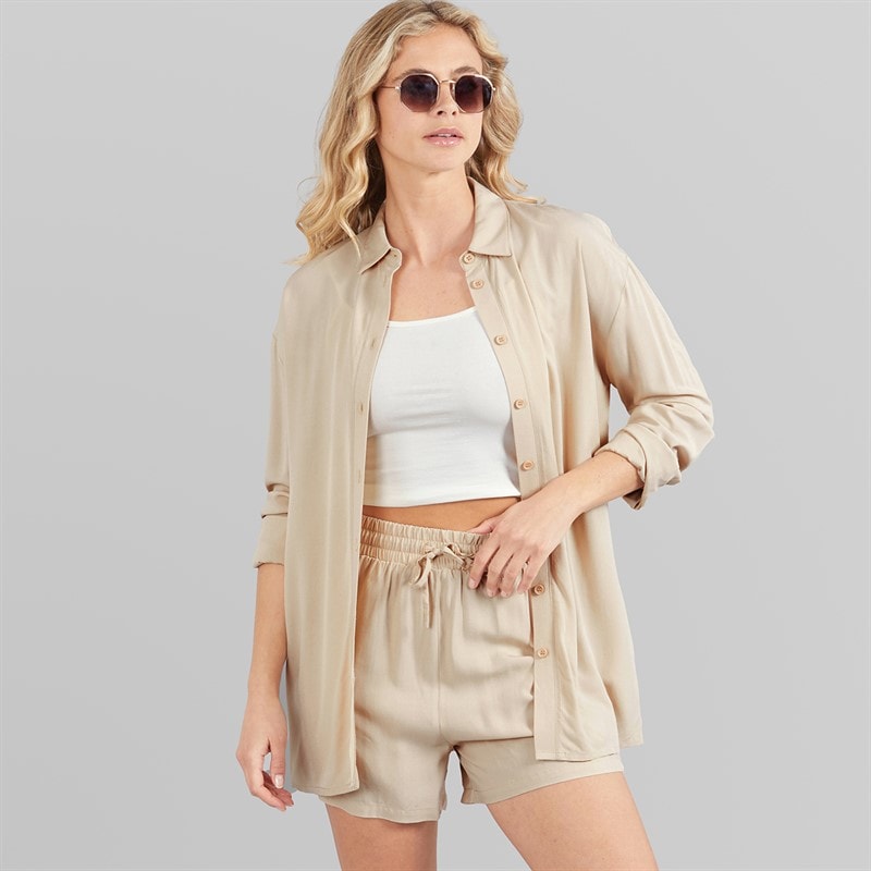 Board Angels Womens Set Long Shirt And Shorts Set Ecru