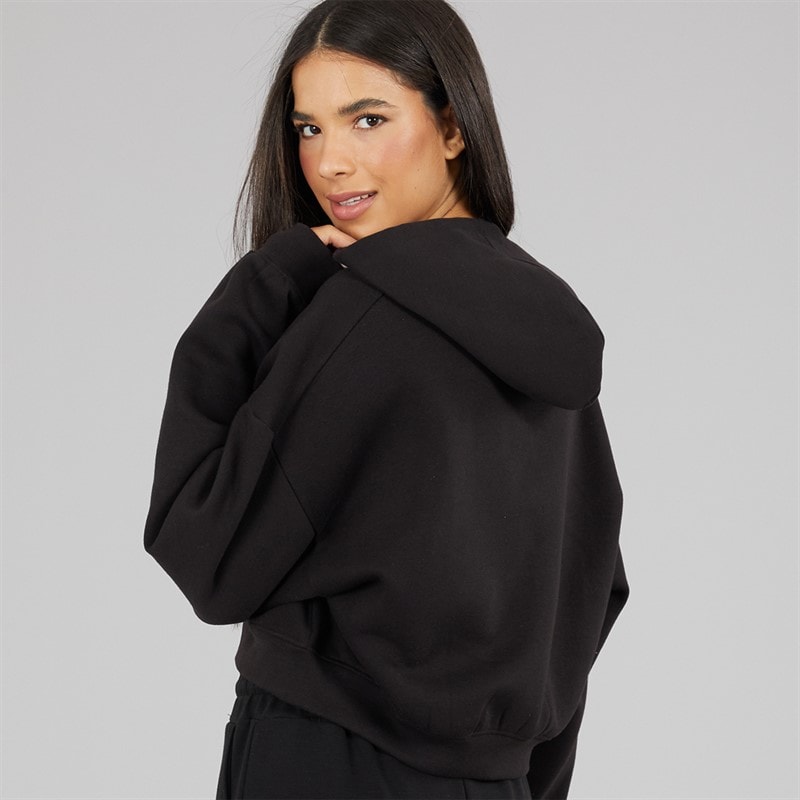 Board Angels Womens Oversized Cropped Zip Through Hoodie Black - Image 2