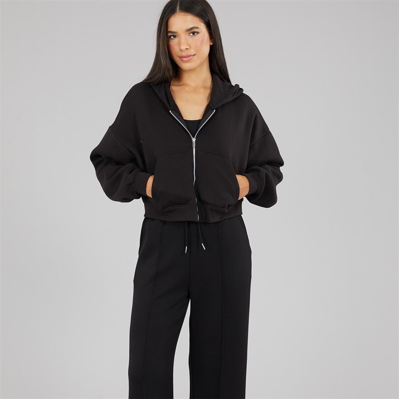 Board Angels Womens Oversized Cropped Zip Through Hoodie Black - Image 3