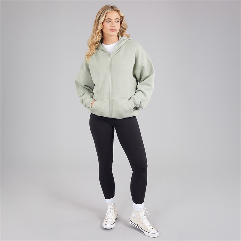 Board Angels Womens Oversized Zip-Through Hoodie Olive - Image 3