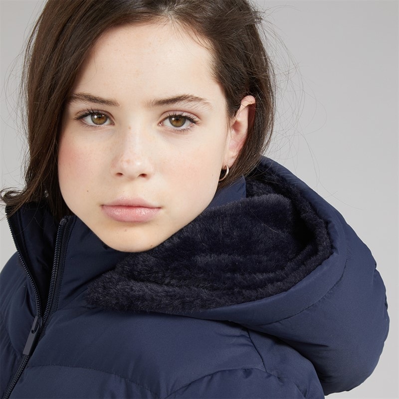 Board Angels Girls Hooded Long Puffer Jacket Navy - Image 3