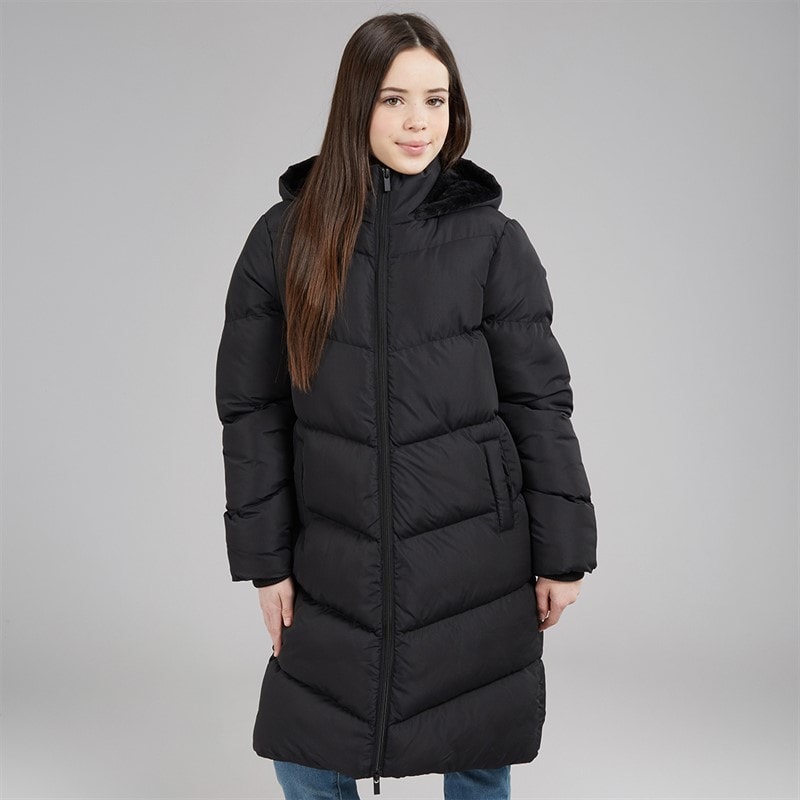 Board Angels Girls Hooded Long Puffer Jacket Black - Image 3