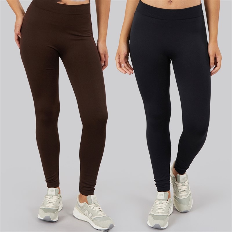Board Angels Womens Two Pack Fleece Lined Leggings Black/Chocolate - Image 2