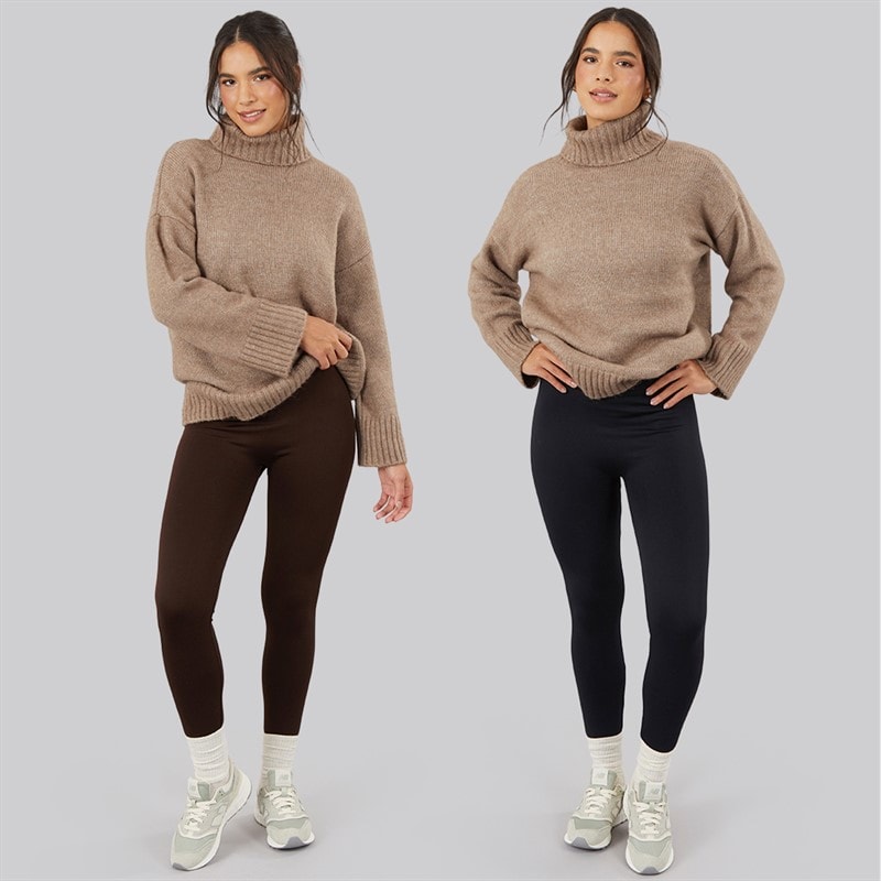 Board Angels Womens Two Pack Fleece Lined Leggings Black/Chocolate - Image 4