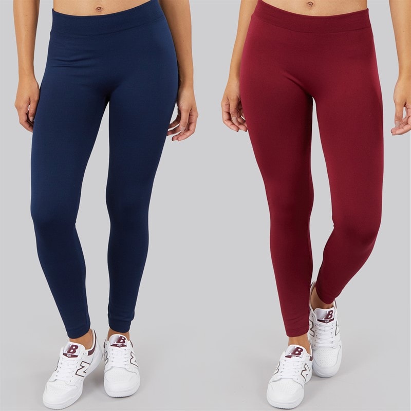 Board Angels Womens Two Pack Fleece Lined Leggings Navy/Burgundy - Image 2
