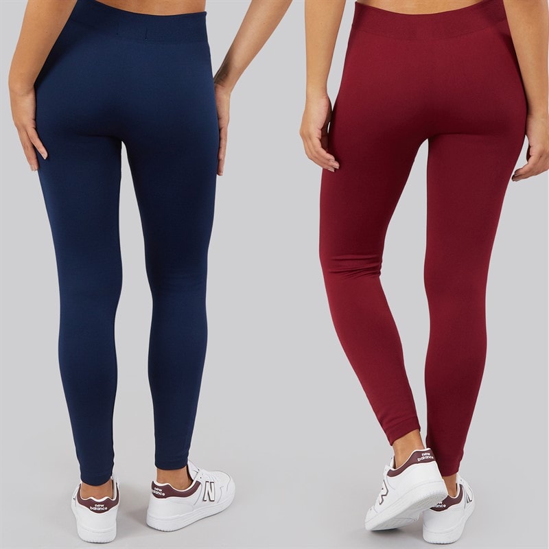 Board Angels Womens Two Pack Fleece Lined Leggings Navy/Burgundy - Image 3