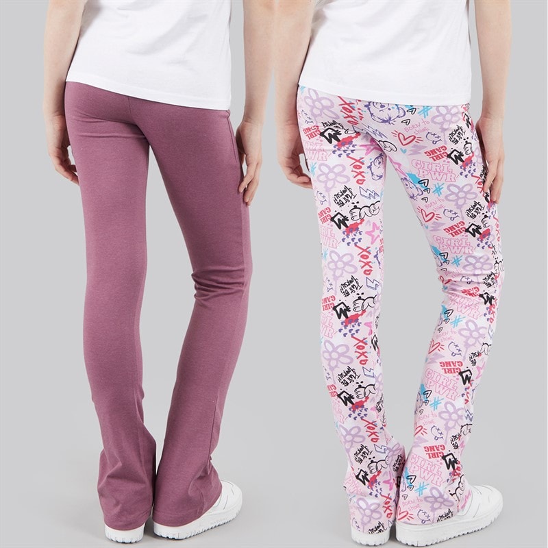 Board Angels Girls Two Pack Yoga Style Leggings Dusky Grape/Graffiti Duskygrape/Graffiti - Image 2