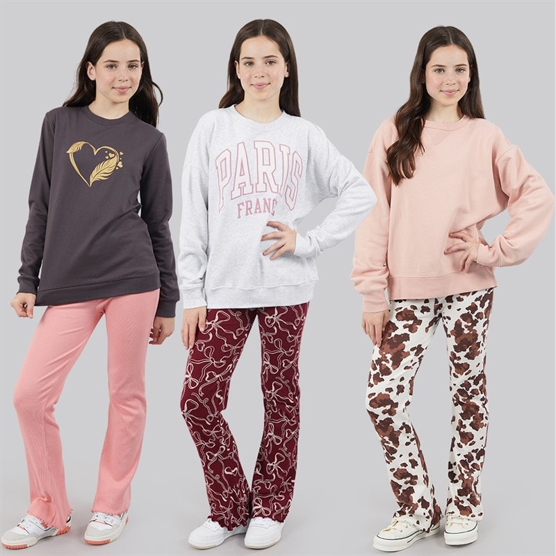 Board Angels Girls Three Pack Printed Ribbed Flared Leggings Multi - Image 3