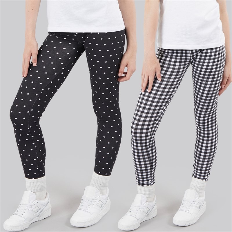Board Angels Girls Two Pack Printed Leggings Check/Dot