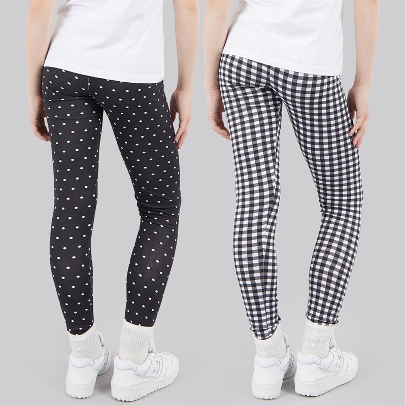 Board Angels Girls Two Pack Printed Leggings Check/Dot - Image 2
