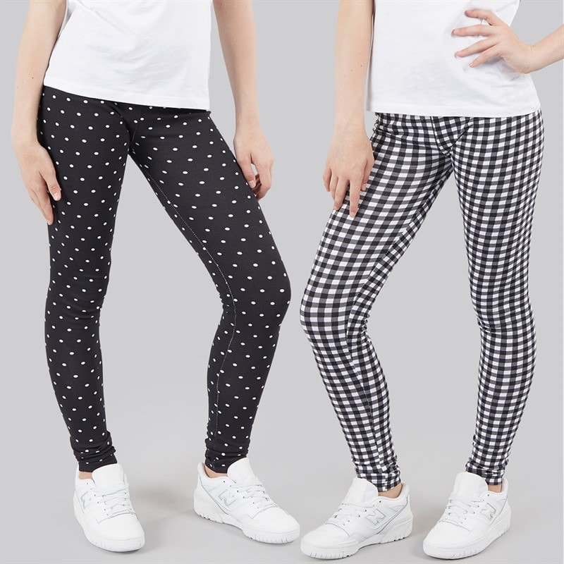 Board Angels Girls Two Pack Printed Leggings Check/Dot - Image 3