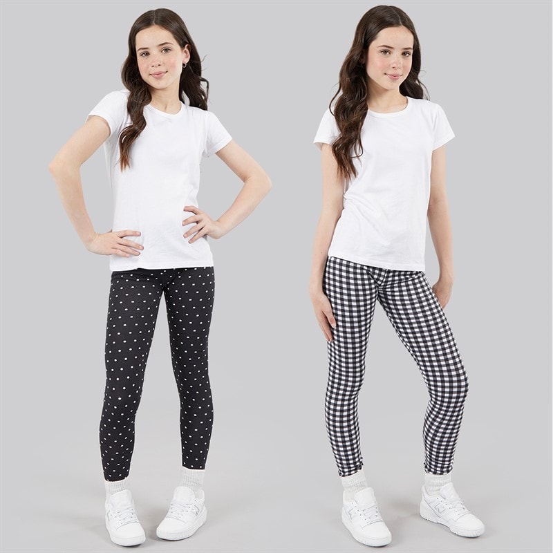 Board Angels Girls Two Pack Printed Leggings Check/Dot - Image 4