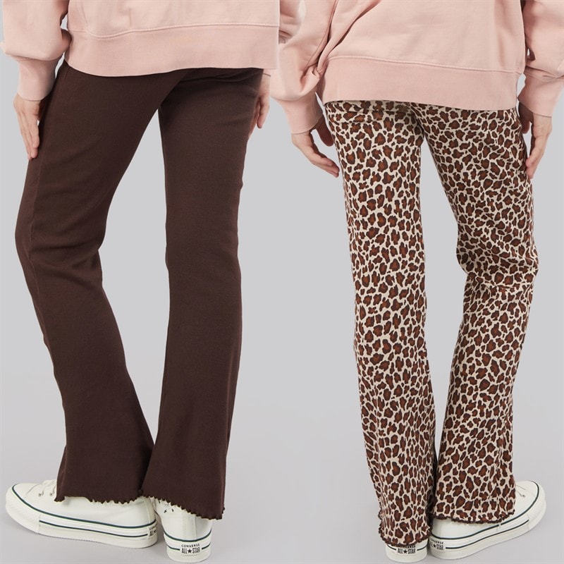 Board Angels Girls Two Pack Ribbed Flared Leggings Chocolate/Leopard Choc/Leopard - Image 2