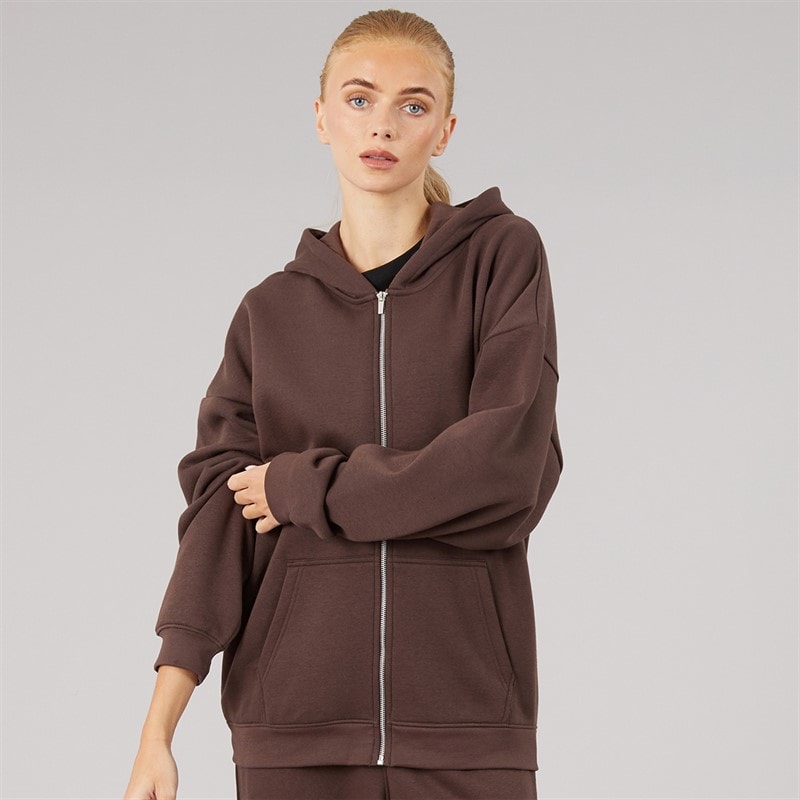 Board Angels Womens Oversized Zip-Through Hoodie Chocolate - Image 3