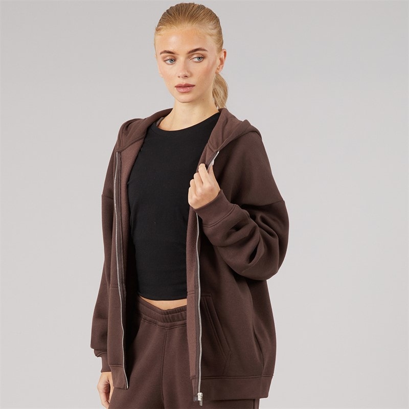 Board Angels Womens Oversized Zip-Through Hoodie Chocolate - Image 5