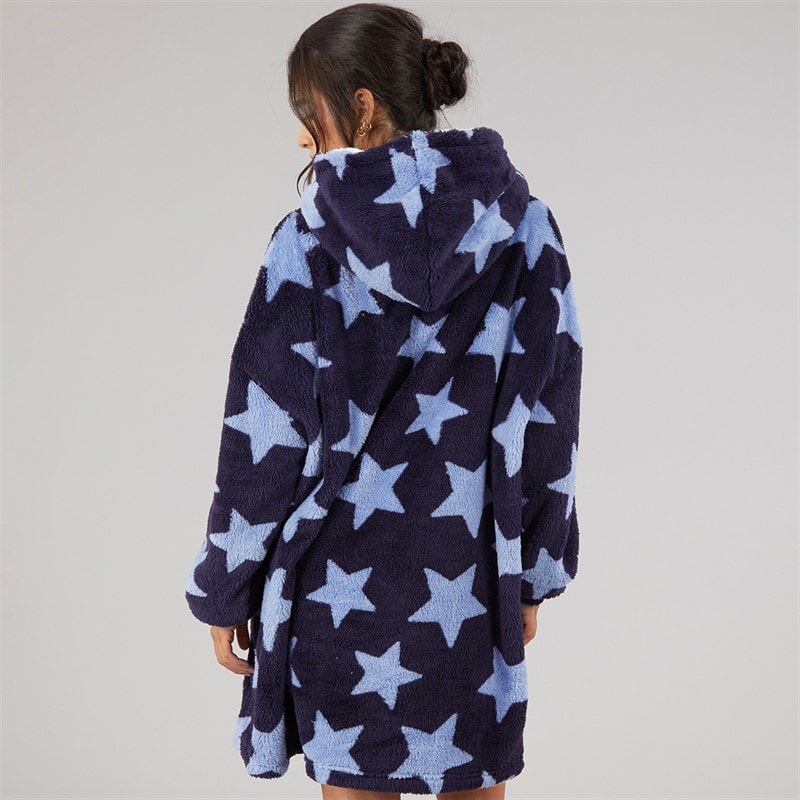 Board Angels Womens Heart Oversized Stars Blanket Hoodie Navy - Image 2