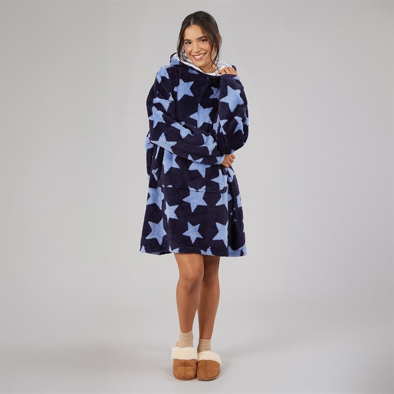 Board Angels Womens Heart Oversized Stars Blanket Hoodie Navy - Image 4