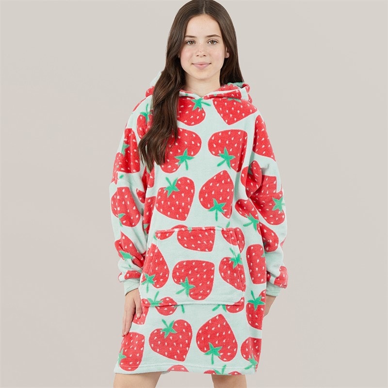 Board Angels Girls Oversized Strawberry Blanket Hoodie Mint/Multi - Image 3