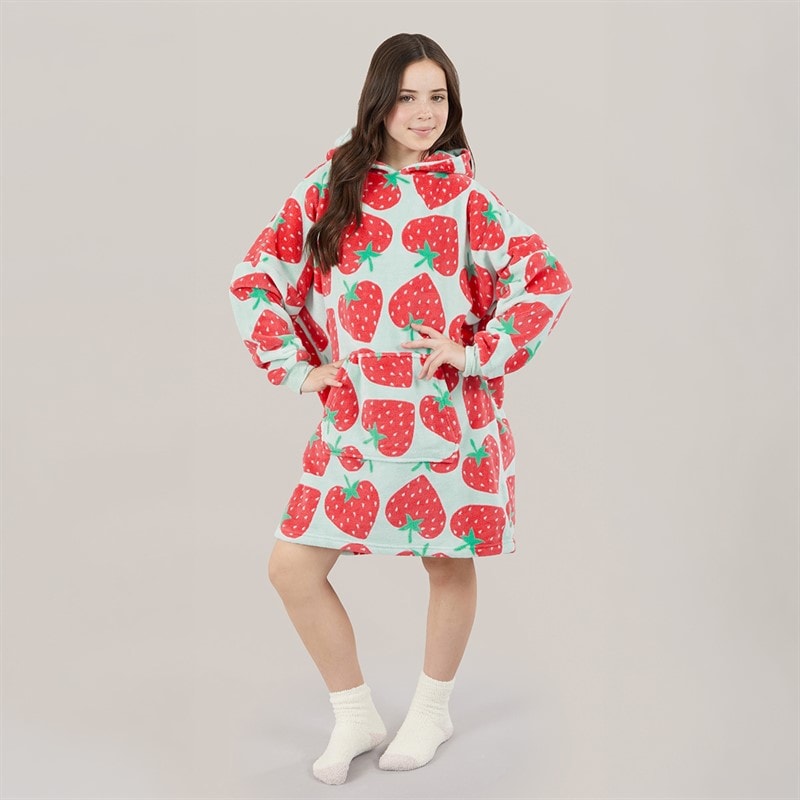 Board Angels Girls Oversized Strawberry Blanket Hoodie Mint/Multi - Image 4