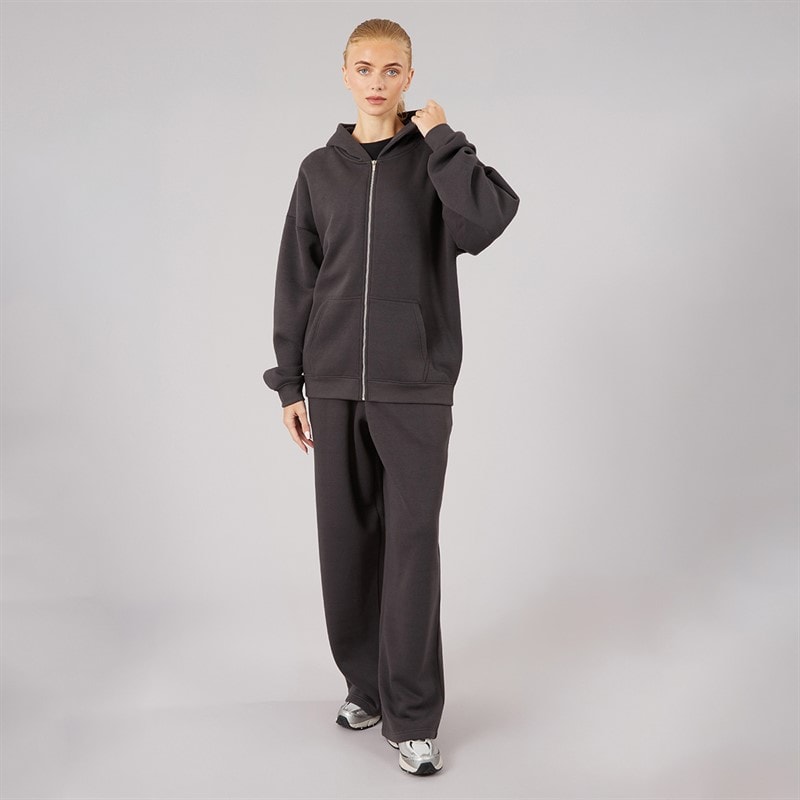 Board Angels Womens Oversized Zip-Through Hoodie And Wide Leg Joggers Tracksuit Magnet - Image 3