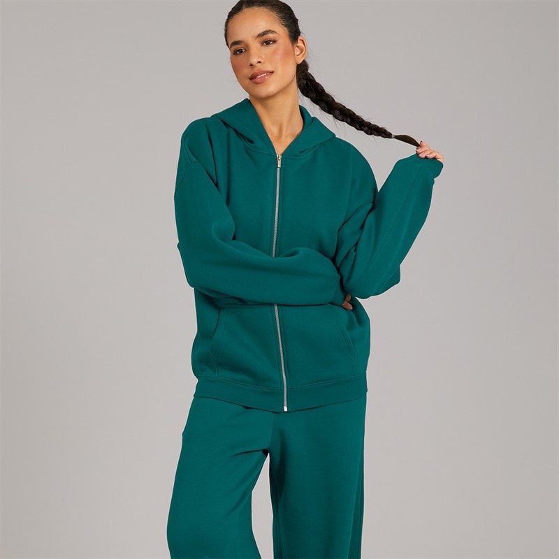 Board Angels Womens Oversized Zip Through Hoodie And Wide Leg Joggers Tracksuit Deep Teal - Image 3