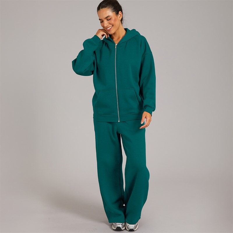 Board Angels Womens Oversized Zip Through Hoodie And Wide Leg Joggers Tracksuit Deep Teal - Image 4