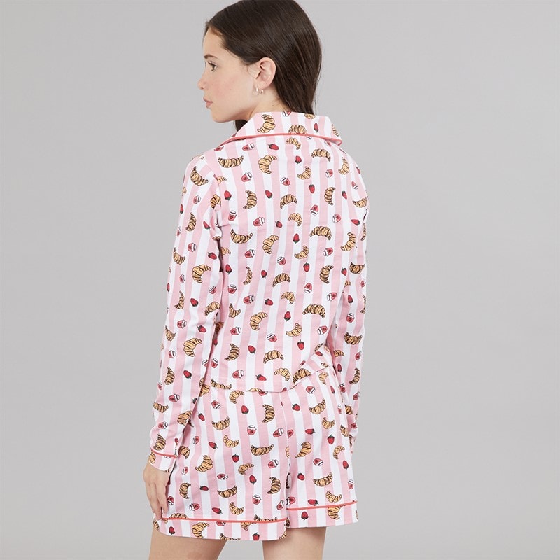 Board Angels Girls Croissant Pyjama Set Pink Stripe - Image 2