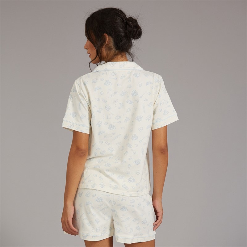 Board Angels Womens Brunch Button Through Short Pyjama Set Ecru Multi - Image 2