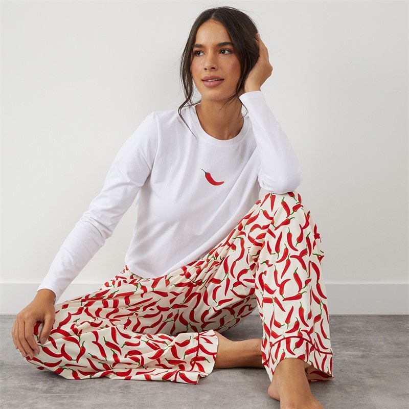 Board Angels Womens Chilli Stripe Pyjama Set Red Stripe