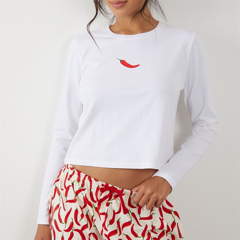 Board Angels Womens Chilli Stripe Pyjama Set Red Stripe - Image 3