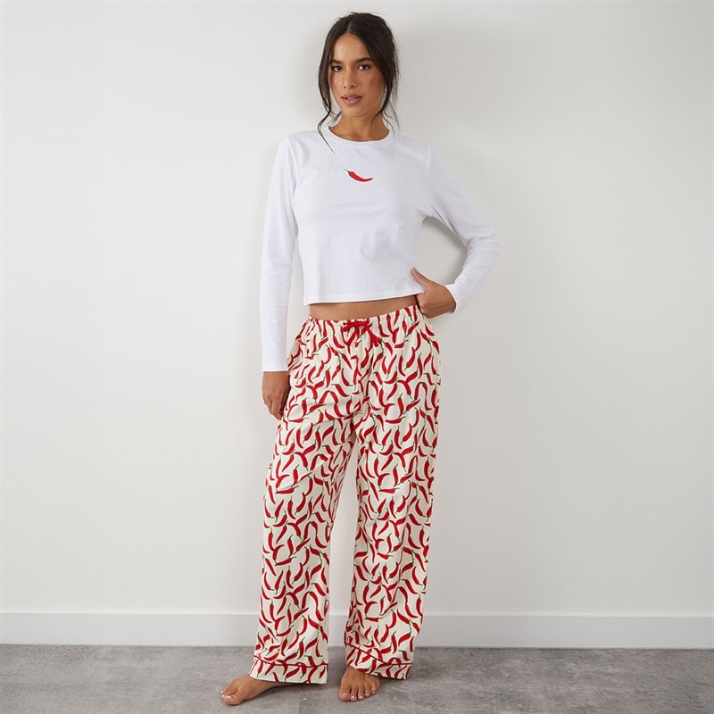 Board Angels Womens Chilli Stripe Pyjama Set Red Stripe - Image 4