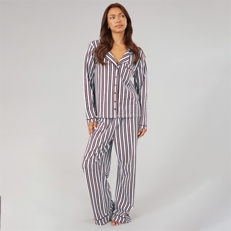 Board Angels Womens Button Through Stripe Pyjama Set Blue Stripe - Image 3