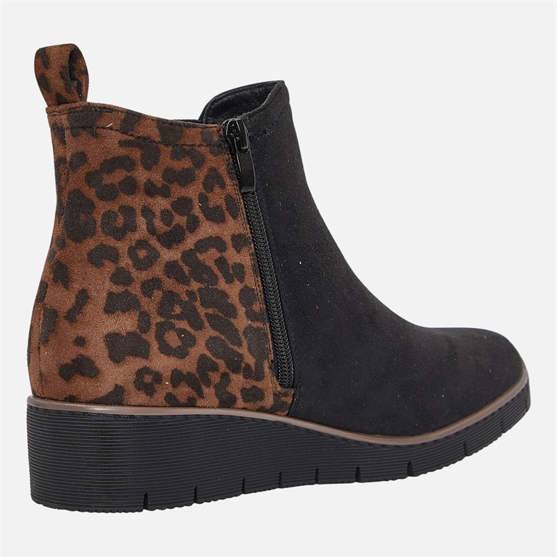 Board Angels Womens Arabella Wedge Chelsea Boots Black/Leopard - Image 5