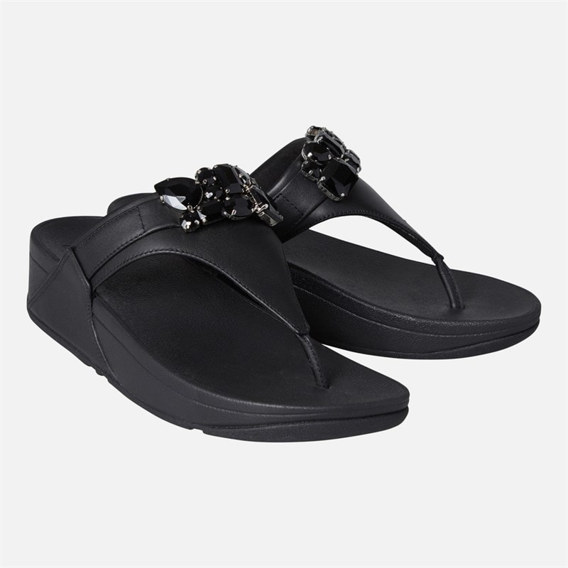 FitFlop Womens Lulu Bejewelled Trim Toe Post Sandals Black - Image 1