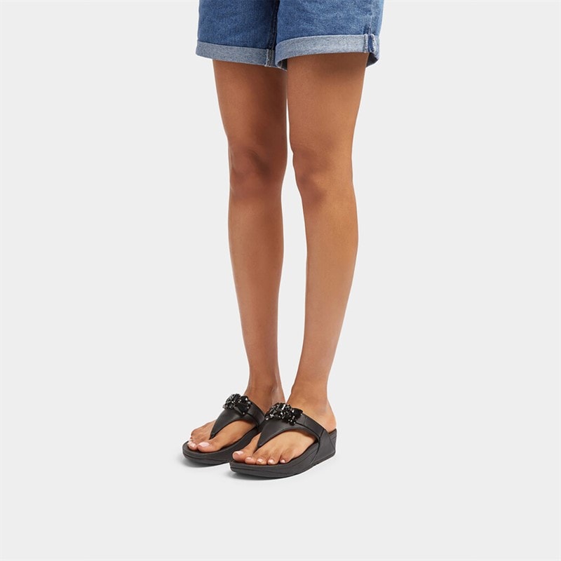 FitFlop Womens Lulu Bejewelled Trim Toe Post Sandals Black - Image 5