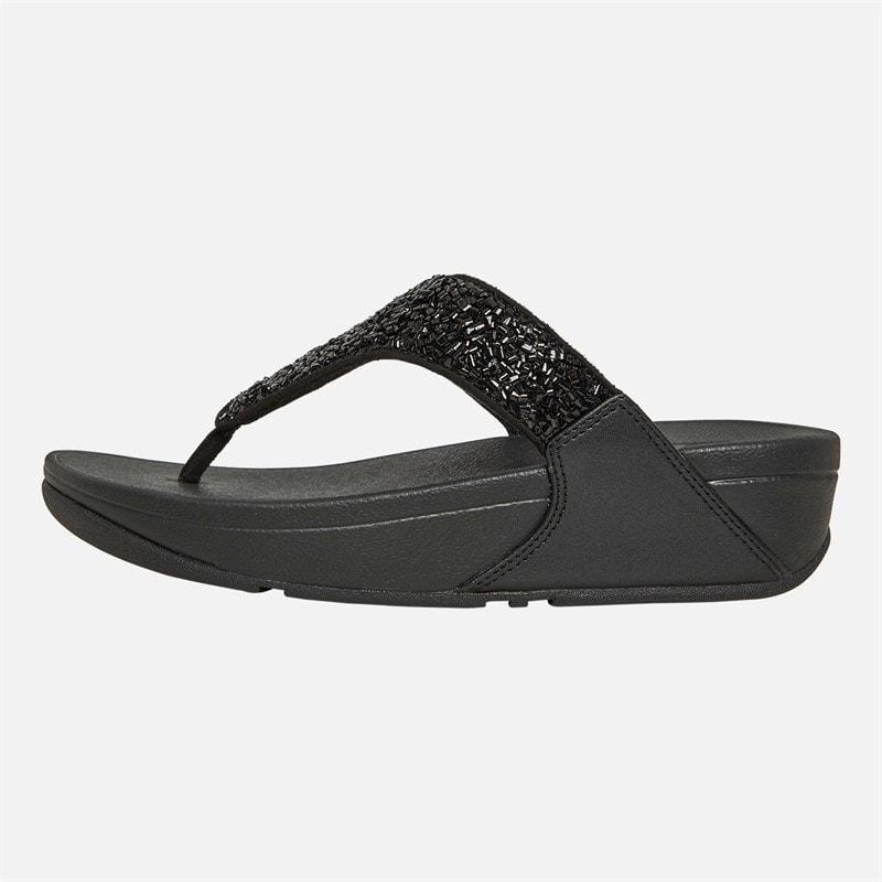 FitFlop Womens Lulu Shimmer Toe Post Sandals All Black - Image 1
