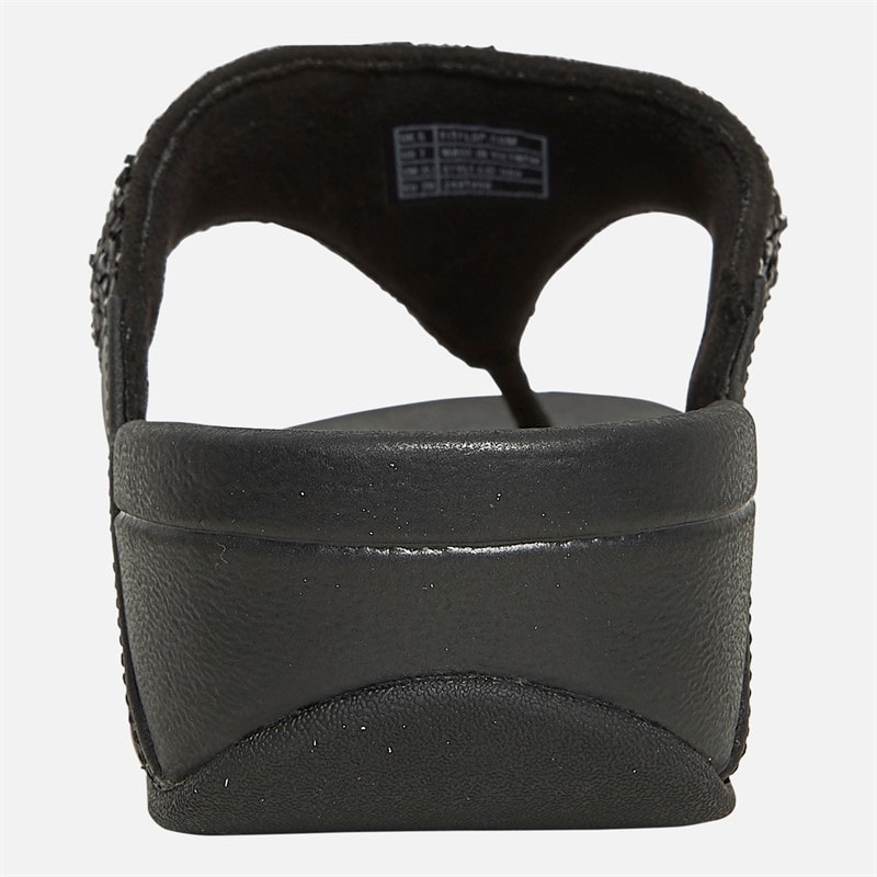 FitFlop Womens Lulu Shimmer Toe Post Sandals All Black - Image 3