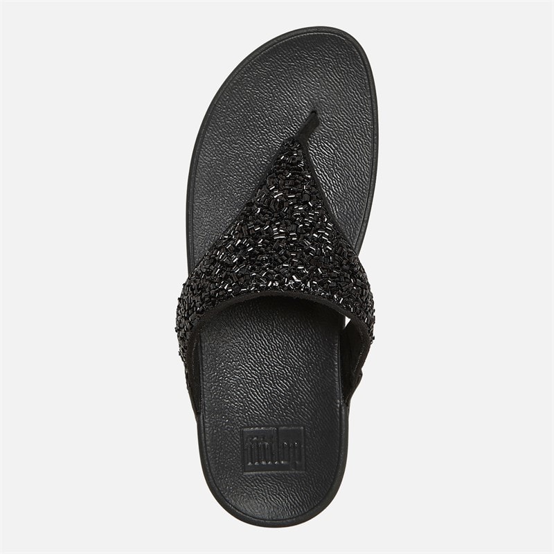 FitFlop Womens Lulu Shimmer Toe Post Sandals All Black - Image 4