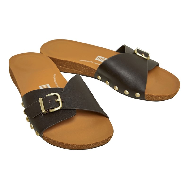 FitFlop Womens Iqushion Buckle Sliders Chocolate Brown - Image 2