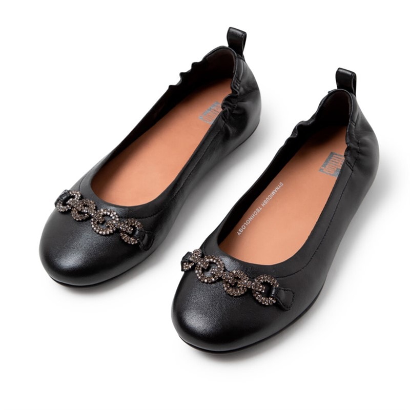 FitFlop Womens Allegro Sparkle Ballerina Shoes All Black - Image 2