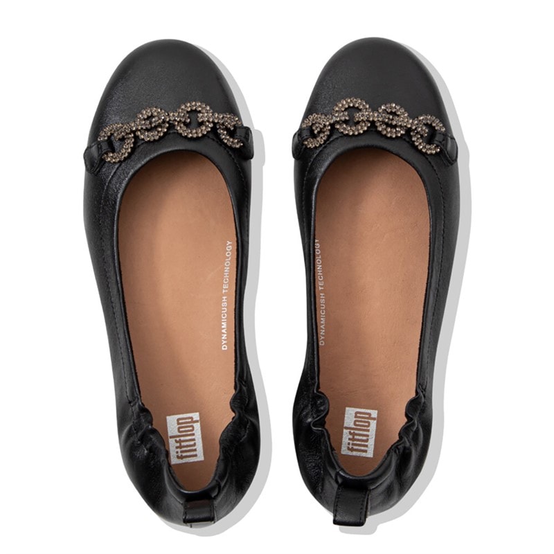 FitFlop Womens Allegro Sparkle Ballerina Shoes All Black - Image 3
